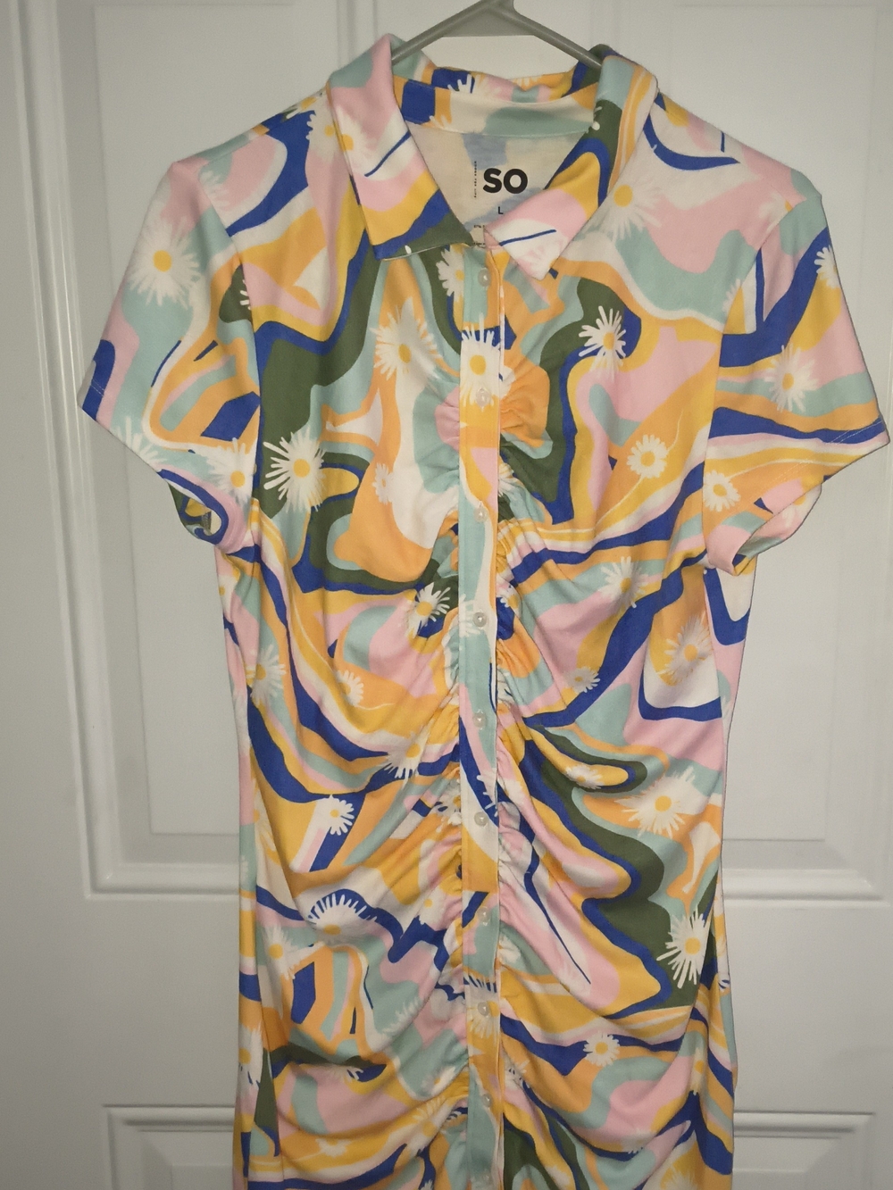 SO Multicolor Floral Swirl Short Sleeve Shirt - Pastel Mix